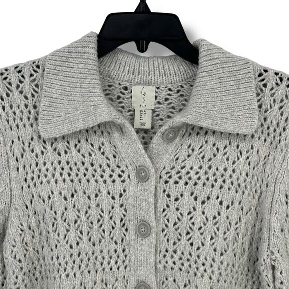 Joie Open Knit Collared Cardigan Sweater Womens Size Small Heather Gray - Picture 2 of 5